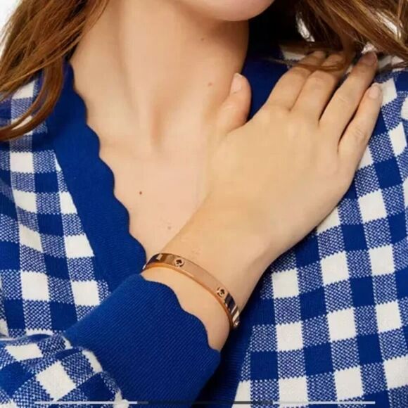 NWT - Kate Spade Spot The Spade Studded Hinged Bangle in Rose Gold - Picture 5 of 11